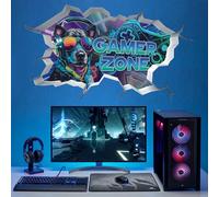 ANHUIB 3D Gaming Wall Decals Blue Gamer Wall Stickers Gaming Room Decor Gamer Zone Peel and Stick Art Decal Xbox DecalsTeenagers Boy Bedroom Playroom Wall Decoration Dog Gaming Bedroom Accessories