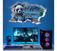 ANHUIB 3D Gaming Wall Decals Blue Gamer Wall Stickers Gaming Room Decor Gamer Zone Peel and Stick Art Decal Xbox Decals Teenagers Boy Bedroom Playroom Wall Decoration Panda Game Bedroom Accessories