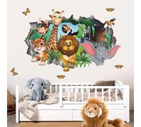 ANHUIB 3D Jungles Animal Wall Decals Safari Lion Elephant Giraffe Wall Stickers Tropical Leaves Wall Art Decals for Baby Nursery Kids Bedroom Living Room
