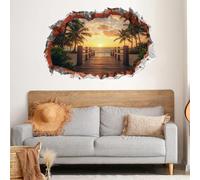 ANHUIB 3D Sunset Wall Stickers Large Breakthrough Sunset Wall Stickers Seaside Landscape Wall Decals Sea View Wall Art for Living Room Bedroom Bathroom Removable Seascape Decal Decoration 85×56cm