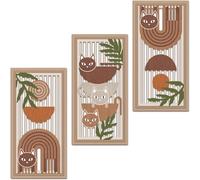 ANHUIB 3Pcs Boho Cat Wood Wall Decor Hollow Wooden Boho Cat Abstract Wall Art Farmhouse Geometric Wooden Wall Hangings Mid Century Artwork Bohemian Minimalist Wall Sign for Living Room Bedroom 8x16