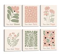 ANHUIB 6 Pcs Boho Flower Market Framed Canvas Wall Art Set Matisse Floral Wall Decor Abstract Botanical Wall Painting Nature Floral Illustration Art Prints for Living Room Bedroom Office Decor 20×25cm