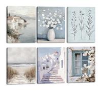 ANHUIB 6pcs Landscape Wall Art Botanical Flowers Wall Printing Mediterranean Street View Wall Canvas Prints Vintage Cityscape Framed Wall Art Natural Cityscape Artwork for Living Room Bedroom 20×25cm
