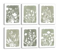 ANHUIB 6Pcs Wildflowers Framed Canvas Wall Art Set Boho Elegant Flower Print Wall Decor Minimalist Floral Botanical Flowers Wall Printing for Living Room Bedroom Dining Room Office Hallway 20x25cm