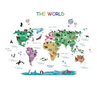 ANHUIB Animal World Map Wall Stickers Educational World Map Wall Decal for Kid Colorful Wall Stickers for Children's Room Removable Animal Art Murals Sticker for Kids Nursery Playroom Classroom Decor