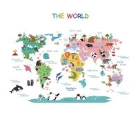 ANHUIB Animal World Map Wall Stickers Educational World Map Wall Decal for Kid Removable Animal Art Murals Sticker for Kids Colorful Peel and Stick Decal for Children Nursery Playroom Classroom Decor