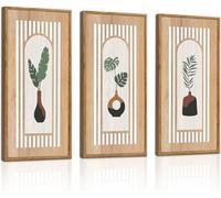 ANHUIB Boho Wooden Wall Art Framed Wooden Wall Decor Abstract Minimalist Wall Art Set of 3 Geometric Aesthetic Botanical Artwork Framed Bohemian Style Decor for Living Room Bedroom Office 8X16inch