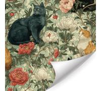 ANHUIB Cats Flowers Garden Wallpaper Peel and Stick Hydrangea Whimsical Kitten Wallpaper Boho Botanical Floral Wall Paper Self Adhesive Cat Flower Contact Paper for Bathroom Living Room Bedroom 0.4×3m