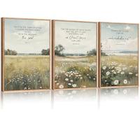 ANHUIB Christian Canvas Wall Art Framed Bible Scripture Wall Decor Farmhouse Wildflower Paintings Set of 3 Boho Christian Scripture Canvas Artwork for Living Room Bedroom Dining Room Decor 12"x16"