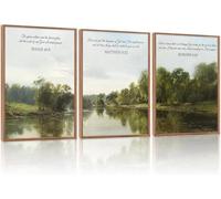 ANHUIB Christian Framed Canvas Wall Art Set Rustic Landscape Scripture Wall Decor Religious Bible Verse Wall Painting Botanical Art Prints For Living Room Bedroom Dining Room Office Church 30×40cm
