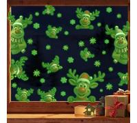 ANHUIB Christmas Fluorescent Wall Stickers Glow in The Dark Christmas Window Stickers Xmas Elk Window Clings Reindeer Snowflake Wall Decals Xmas Window Decals for Party Class Home Living Room Bedroom
