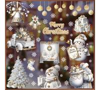 ANHUIB Christmas Window Stickers Snowflake Snowmen Window Clings Xmas Decals for Glass Double Sided Window Stickers Christmas Scene with Snowflakes Santa Claus Snowman Xmas Wall Decals for Home Party