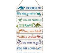 ANHUIB Dinosaur Sign for Wall Wooden Hanging Signs Positive Plaque Watercolor Dinosaur Motivational Wall Art for Boys Bedroom You Are Strong Nursery Playroom Decor for Boys Girls Kids Teens Room Decor