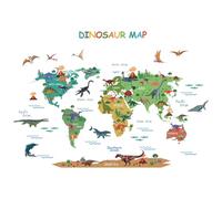 ANHUIB Dinosaur World Map Kids Wall Stickers Educational World Map Wall Decal Removable Dinosaur Art Murals Sticker for Kid Colorful Peel and Stick Decal for Children Nursery Playroom Classroom Decor