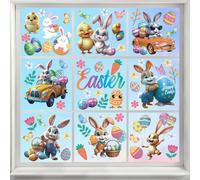 ANHUIB Easter Stickers for Windows Easter Bunny Window Clings Decorations Happy Easter Window Decals Colorful Egg Flowers Rabits Window Decals for Party Home Office Shop Window School Decorations