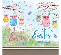 ANHUIB Easter Stickers for Windows Spring Wall Decal Decoration Happy Easter Window Decals Spring Flowers Window Cling PVC Sticker Colorful Eggs Gifts for Kids Home Office Shop Window Glass Decor