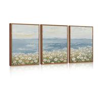 ANHUIB Flower Artwork Framed Wildflower Canvas Wall Art Set Watercolor Beach Daisy Flower Ocean Wall Decor Nature Seaside Landscapes Art Prints for Farmhouse Home Living Room Bedroom Office 30×40cm