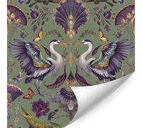 ANHUIB Flying Crane Art Wallpaper Vintage Purple Flowers Peel and Stick Wallpapers(17.3”X118”) Whimsical Birds Contact Paper Symmetrical Hummingbird Rose Wallpaper for Living Room Bedroom Decoration