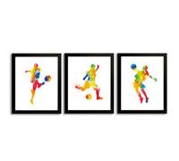 ANHUIB Football Art Prints With Black Framed,Watercolor Soccer Player Art Picture Poster,Set of 3 (8" X 10") Football Player Kicking Posture of The Ball,Canvas Wall Art for Boy Room Bedroom Decoration