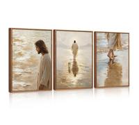 ANHUIB Framed Jesus Wall Art Set Jesus Walking on Water with Lamb Canvas Artwork Christian Faith Wall Decor Religious Christian Lamb Wall Prints Ready to Hang Spiritual Wall Decor for Home 30×40cm