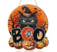 ANHUIB Halloween Signs Boo Pumpkin Sign Black Cat Pumpkin Wooden Decoration Cat Welcome Hanging Sign for Front Door Funny Halloween Hanger Ornaments for Home Window Wall Decor Party Gift Supplies