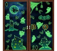 ANHUIB Halloween Window Stickers,Glow in The Dark Halloween Decoration,Halloween Ghost Window Clings,Removable Skull Bat Pumpkin Wall Stickers for Children Kids Bedroom Nursery Living Room Party Decor