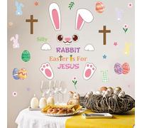 ANHUIB Happy Easter Wall Stickers Eggs Bunny Wall Decals Silly Rabbit Easter is for Jesus Sticker Christian Easters Window Clings for Home Party Nursery School Decoration Holiday Gifts