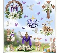 ANHUIB He is Risen Easter Wall Decal Bunny Wall Sticker Religious Cross Window Stickers Easter Eggs Window Clings Flower Butterfly Wall Decals for Spring Living Room Bedroom Kitchen Decor