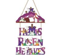 ANHUIB He is Risen Wall Sign Christian Easter door Sign Religious Cross Wooden Sign He is Risen He Lives Easter Hanging Decor Jesus Christian Door Hanger for Farmhouse Indoor Porch Jesus Christ Gift