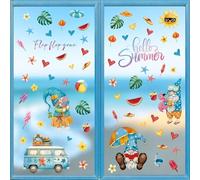 ANHUIB Hello Summer Window Clings Beach Window Cling for Glass Hawaii Window Sticker Sun Beach Wall Stickers Gnomes Wall Stickers Blue Truck Hawaii Pool Party Decoration for Home Living Room Kid Room
