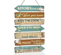 ANHUIB Kitchen Sign Kitchen Rules Wall Decor Farmhouse Rustic Wall Art Wash Your Hands Hanging Plaque Rustic Funny Quotes Hanging Sign for Home Be Thankful for Every Mmeal Wall Decor for Dining Room