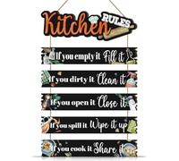 ANHUIB Kitchen Sign Kitchen Rules Wall Decor Farmhouse Rustic Wall Decor Rustic Funny Quotes Wooden Hanging Plaque Dining Room Hanging Sign for Home Etiquette Reminder Living Room Dining Room Decor