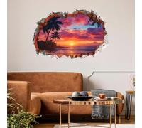 ANHUIB Large Breakthrough Sunset Wall Stickers Sunset Seaside Landscape Wall Stickers 3D Sea View Wall Art for Living Room Mural Decals for Bedroom Bathroom Removable Seascape Decal Decoration 85×56cm
