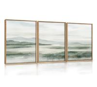 ANHUIB Misty Green Mountain Framed Canvas Wall Art Neutral Brush Stroke Wall Decor Modern Landscape Artwork Nature Minimalist Art Print For Living Room Dining Room Bedroom Hallway Office 30x40cm