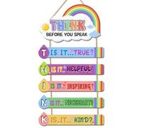 ANHUIB Positive Affirmations Wall Decor for Kids Think Words Wall Art Inspirational Wooden Plaque with Rainbow Positive Behaviour Kindness Reminder for Kids Decor for Nursery Bedroom Classrooms Home