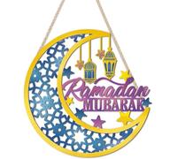 ANHUIB Ramadan Wall Art Eid Mubarak Moon Lanterns Hanger Ramadan Mubarak Wood Wall decor Eid Ramadan Wreath Hollow-out Moon Muslim Ramadans Table Decor Islamic Sign Door Decor for Outside Indoor Room