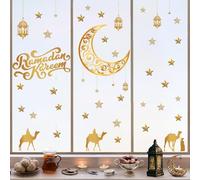 ANHUIB Ramadan Window Clings Eid Mubarak Window Stickers Ramadan Mubarak Decorations for Home Eid Mubarak Window Decorations Ramadhan Wall Stickers Eid Moon Star Wall Decals for Islamic Muslim Home