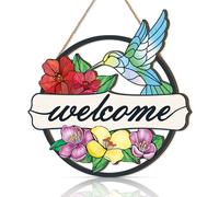 ANHUIB Spring Welcome Sign,Welcome Signs Front Door,Colorful Bird Welcome Wall Art,Flower Bird Wooden Wall Decor,Home Decor for Outdoor Porch Garden Gate Hanger,Farmhouse Decor,House Signs for Outside