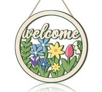 ANHUIB Spring Welcome Sign,Welcome Signs Front Door,Flower Welcome Wall Art,Garden Wooden Wall Art Decor,Home Decoration for Outdoor Porch Garden Gate Hanger,Farmhouse Decor,House Signs for Outside