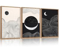 ANHUIB Sun Moon Framed Canvas Art Prints Set Modern Neutral Black and White Artwork Painting Moon Phase Wall Art Boho Picture Abstract Minimalist Line Wall Art for Bedroom Living Room Home 30×40cm