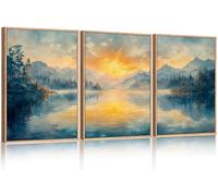 ANHUIB Sunset Mountain Canvas Wall Art Set of 3 Abstract Scenery Wall Painting Nature Canvas Pictures for Wall Lake Mountains and Forest Canvas Wall Art Prints For Living Room Bedroom Office 12"×16"