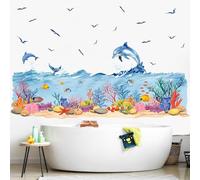 ANHUIB Under the Sea Wall Stickers 3D Underwater Wall Stickers for Kid Bedroom Bathroom Sticker for Wall Waterproof Fish Ocean Wave Seagull Dolphin Wall Decal for Kids Room Nursery Bath Playroom Decor