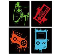 ANHUIB Video Game Art Print, Watercolor Gaming Themed Poster Set of 4 (8"x10",Unframed)-Perfect for Kids Boy Bedroom Decoration