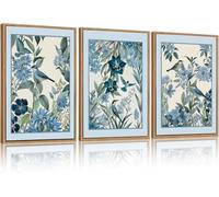 ANHUIB Vintage Blue Birds and Botanical Framed Wall Art Set Classic Chinoiserie Audubon Bird Canvas Artwork Abstract Watercolor Flowers Floral Framed Print for Bedroom Living Room Office Home 30×40cm