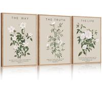 ANHUIB Vintage Christian Framed Canvas Wall Art Set of 3 Bible Verse Art Prints The Way The Truth The Life Wall Decor Boho Christian Scripture Canvas Artwork For Living Room Bedroom Office 12"x16"