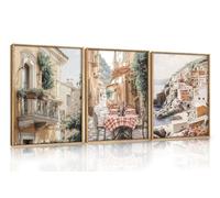 ANHUIB Vintage Italy Street Wall Art Set Mediterranean Italian Countryside Wall Decor Vintage Cityscape Framed Canvas Poster Modern Country Landscape Artwork for Living Room Bedroom Office 12"x16"x3
