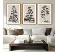 ANHUIB Vintage Tree Sketch Framed Canvas Wall Art 16x24 Inch Neutral Wilderness Forest Paintings Retro Botanical Wall Decor Set of 3 Black and White Landscape Prints for Living Room Bedroom Office