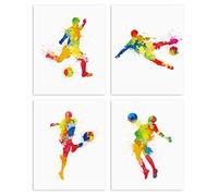 ANHUIB Watercolor Soccer Player Art Picture Poster,Football Wall Art,Sport Player Poster, Set of 4 (8" X 10") Football Pictures Kids Bedroom Accessories,Soccer Art Walls for Boy Room Decor Unframed