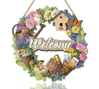ANHUIB Welcome Signs Front Door Colorful Welcome Wreath Hanging Wall Art Flower Wooden Wall Decor Gargen Wood Plaque Home Decor for Outdoor Porch Garden Gate Hanger Farmhouse House Signs for Outside