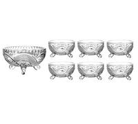 Anhul Deli 7 Piece Glass Bowls Set Decorative Glass Fruit Triffle Salad Bowls Trifle Dessert Bowls Sundae Ice Cream Crystal Look Footed Dishes Glass Appetiser Starter Prawn Cocktail Pudding Bowls
